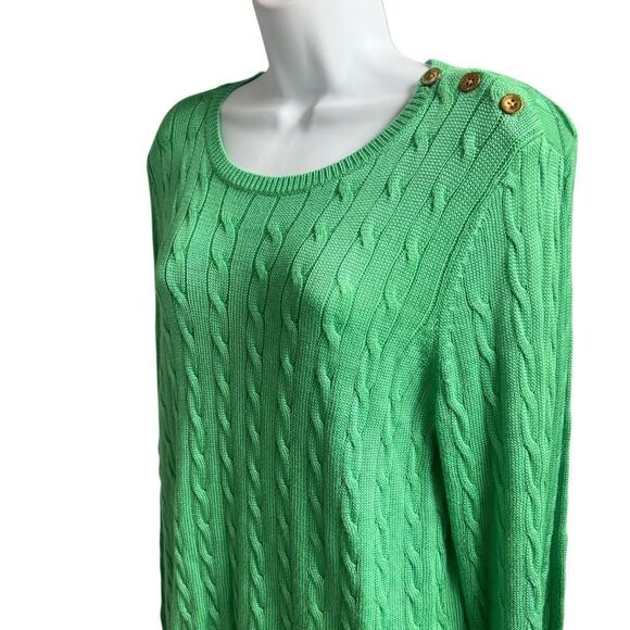 Lauren Ralph Lauren Green Cable Knit Sweater - Size L - Picture 2 of 7